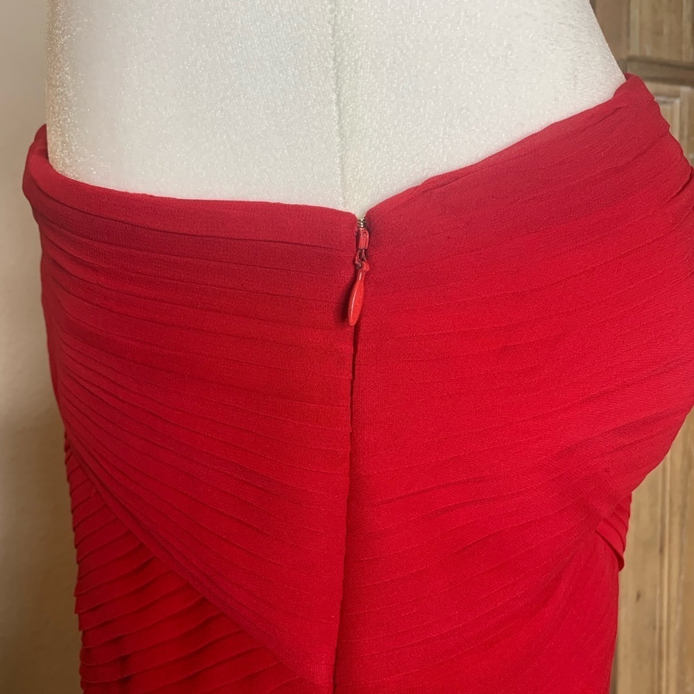Pamella Roland Red 100% Silk One Shoulder Pleated Cocktail Dress Size 10 USA - Picture 6 of 6
